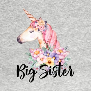 Big Sister Floral Unicorn T-Shirt